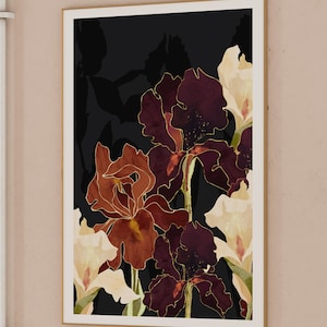 Autumn Iris Poster by SpaceFrog Designs, Abstract Iris Art Print, Botanical Art Print, Plant Wall Art, Iris Botanical Print fall color
