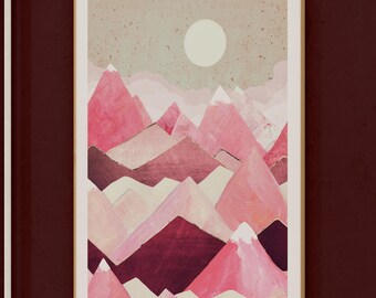 Abstract Mountain Artwork - Pink Peaks Wall Art, Contemporary Print for Home Decoration