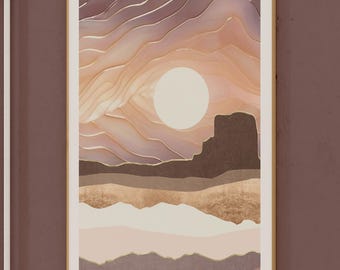 Desert Sky Art Print - Abstract Sunrise Layers, Modern Earth Tones Wall Art