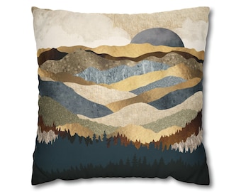 Square Pillow Cover , Abstract Landscape and Mountains Throw Pillow, Decorative Throw Pillow Cover,  "Golden Vista" by SpaceFrog Designs