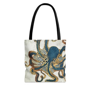 Octopus Tote Bag, Abstract Ocean Octopus Bag, Artsy Metallic Octopus Tote, Beach Carryall Bag, Underwater Dream VI by SpaceFrog Designs Bild 2