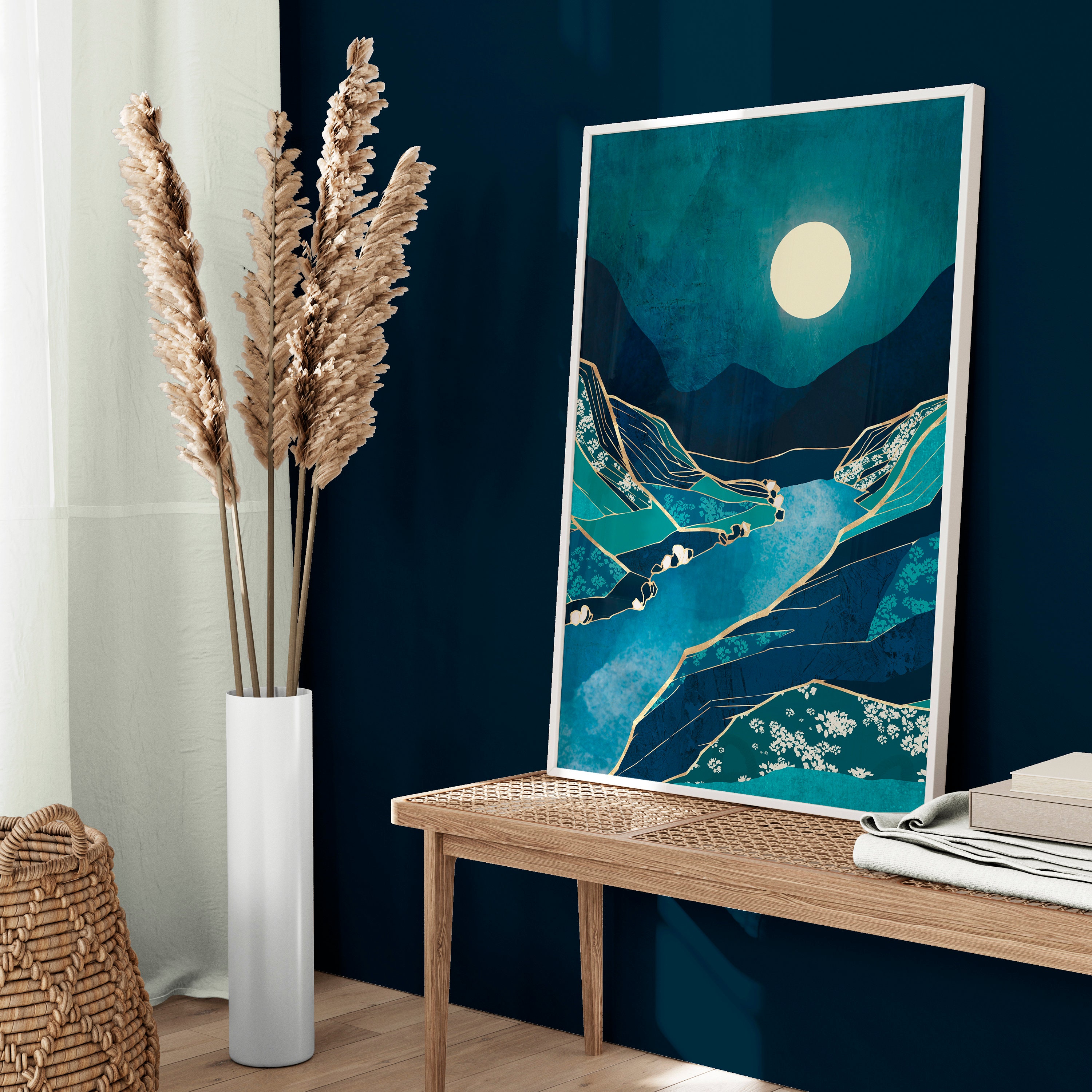 Abstract Blue Landscape Art Print Mountain and River - Etsy