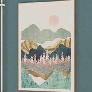 Golden Hour Peaks: Abstract Mountain Print, Summer Vista Poster, Abstract Landscape Art