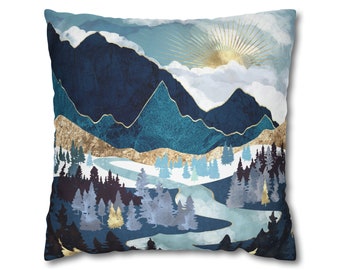 Abstract Mountain Sunrise Pillow Cover: Winter Landscape Decor