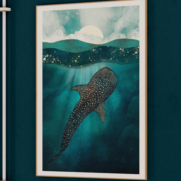 Whale Shark Art Print: Abstract Ocean Wall Hanging