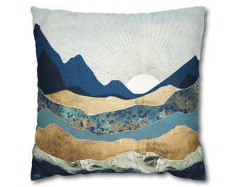 Mountain Sun Pillow Cover: Abstract Landscape Throw Pillow