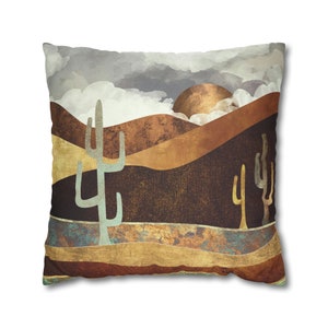 Desert Landscape Pillow Cover, Abstract Desert and Cactus Decorative Square Throw Pillow, Desert Style, &quot;Patina Desert&quot; by SpaceFrog Designs