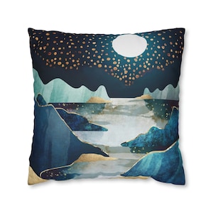 Moon Glow Pillow Cover by SpaceFrog Designs, Abstract landscape Pillow Cover, Moon over water pillow cover, Moon over the Bay Pillow Cover