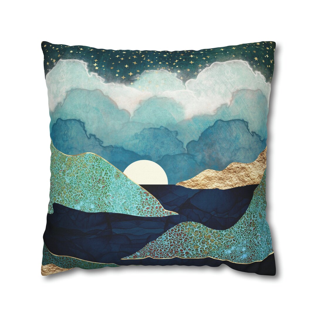 Abstract Ocean Pillow Cover Modern Ocean and Clouds Etsy