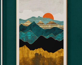 Turquoise Mountain Print: Abstract Landscape Wall Art