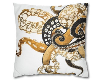 Octopus Pillow Cover "Metallic Octopus" by SpaceFrog Designs, Abstract Octopus Decorative Throw Pillow Cover, Abstract Ocean Decor
