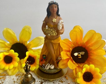 Oshun Altar Set | 5" Goddess Statue, Bronze Bell, Scarf & Incense Burner
