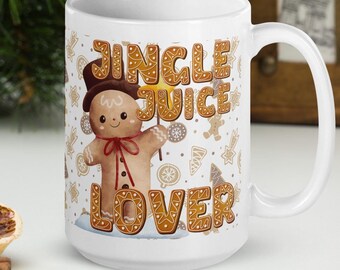Kerstmok Jingle Juice Lovers - Glanzende keramische koffie- en theemok, magnetron/vaatwasmachinebestendig, 11 oz/15 oz beschikbare maten