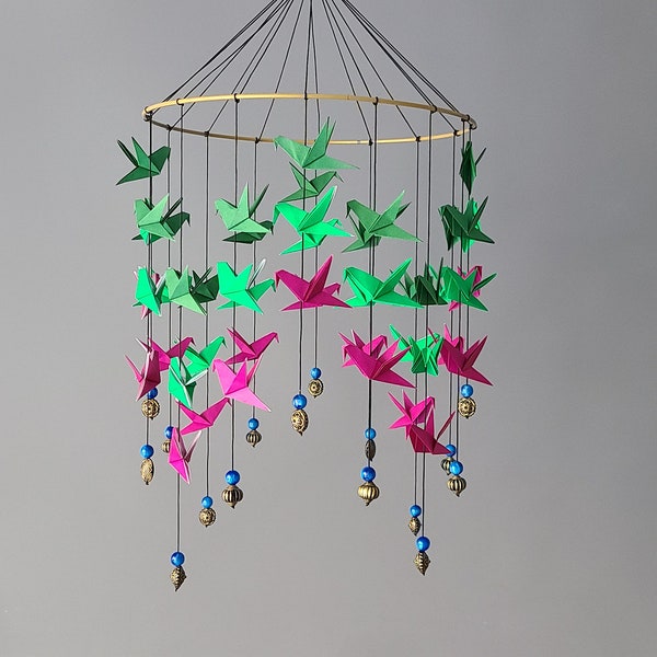 Suspension en papier Origami, mobile Colibris pour bébé et enfants