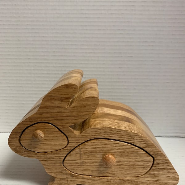 Wood Bandsaw Box Bunny Rabbit Shaped Jewelry Trinket Keepsake Oak Cedar