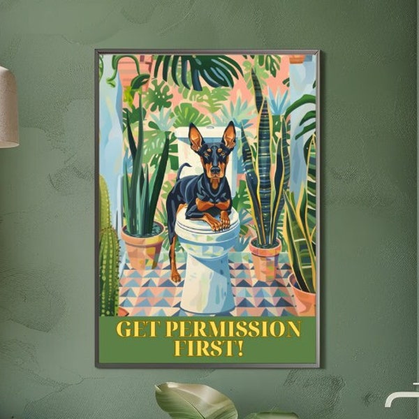 Funny bathroom Animal Art Print, Bathroom doberman dog wall art decor, Cloakroom wall art, printable toilet art, Instant download.