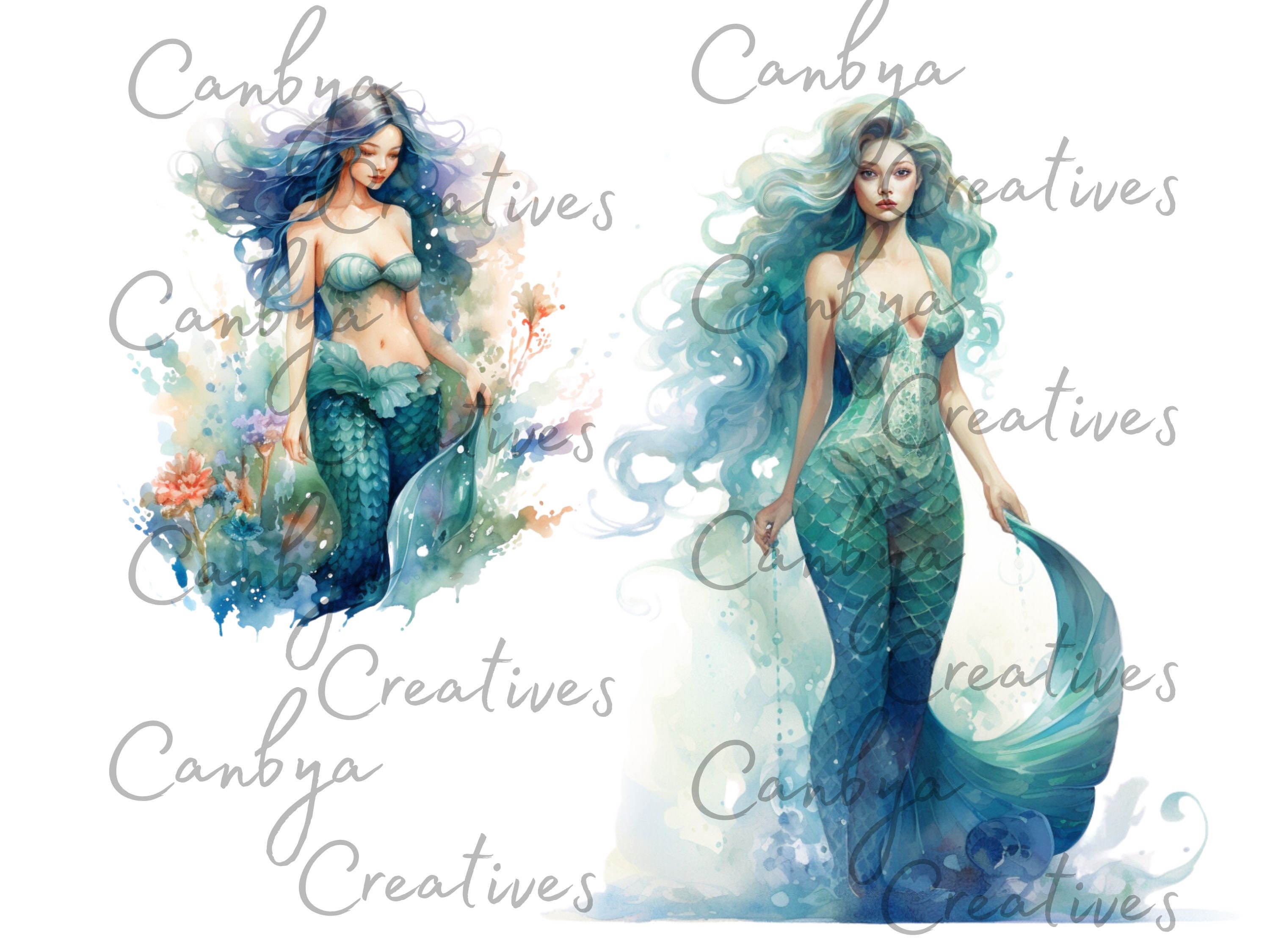 Watercolor Mermaid Svg Png Clipart Bundle, Digital Prints. - Etsy