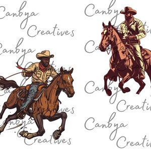 african american western clip art bundle, watercolor vintage and retro styled illustrations, digital prints for instant digital download.