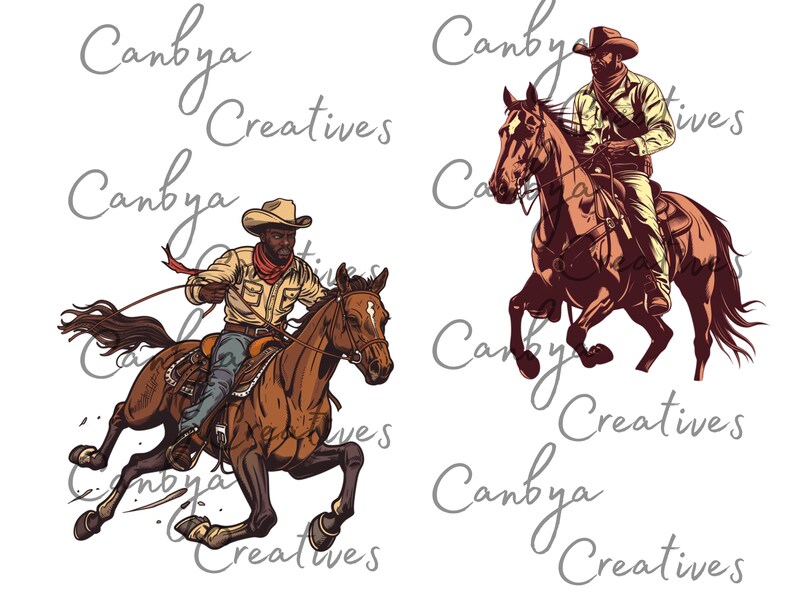 african american western clip art bundle, watercolor vintage and retro styled illustrations, digital prints for instant digital download.
