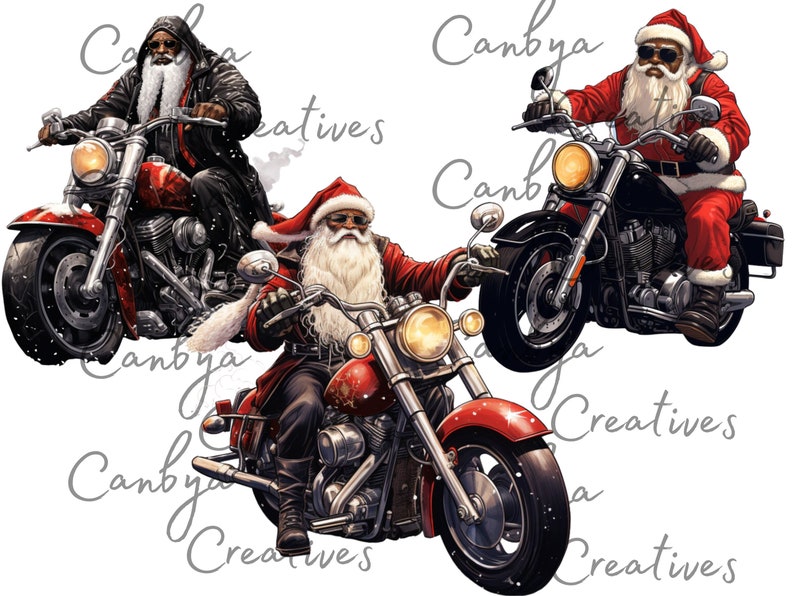 Cool Black Santa Bikers Png Svg Clipart, Christmas African American