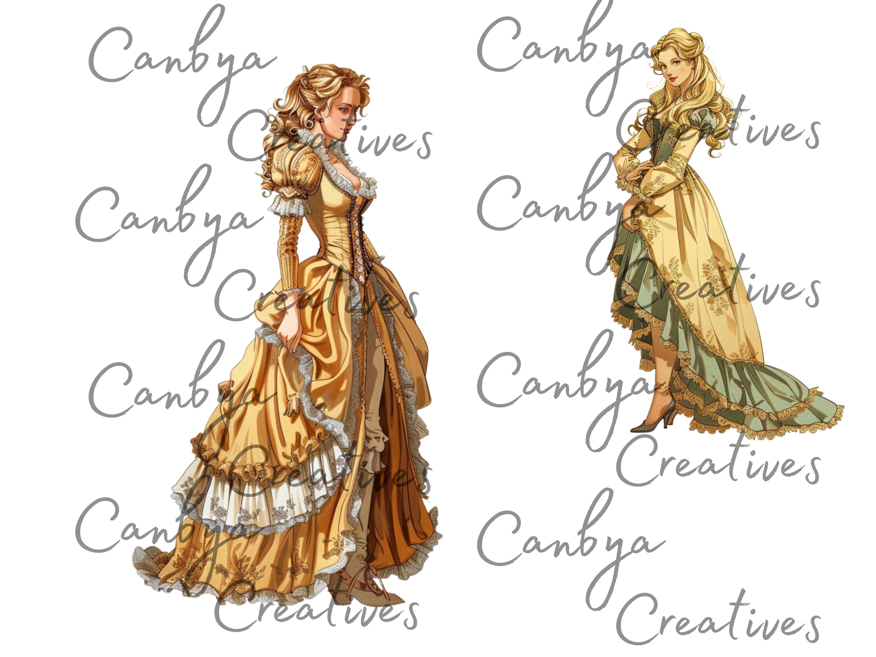Svg Rococco Rococo Styled Women Svg Png Clipart Bundle, Vintage Rococo Fashion ...