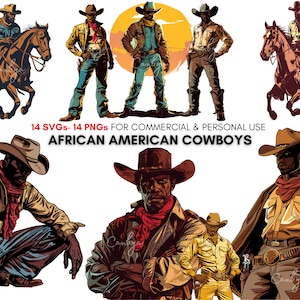 14 african american cowgboy art svg 's, 14 black cowboy png 's, Western svg, country black boy svg and png files, transparent background.