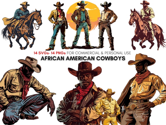 14 african american cowgboy art svg 's, 14 black cowboy png 's, Western svg, country black boy svg and png files, transparent background.