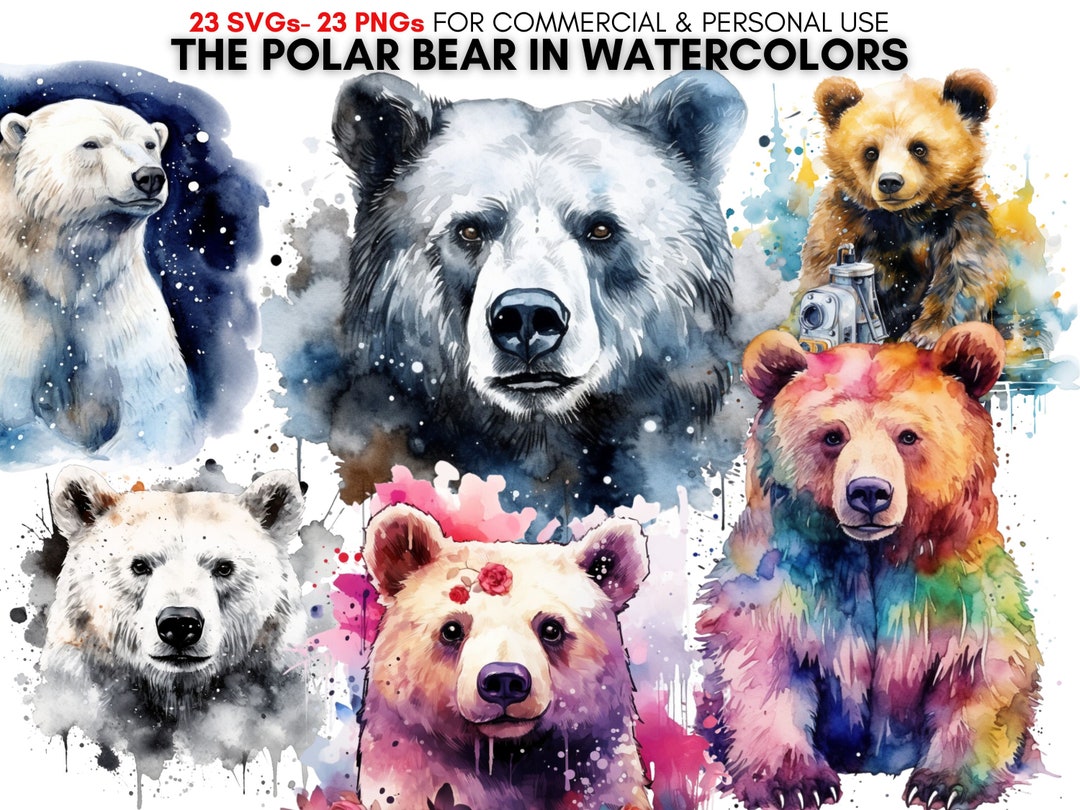 Watercolor Polar Bear Svg Png Digital Clipart Bundle, Winter Animal Art ...