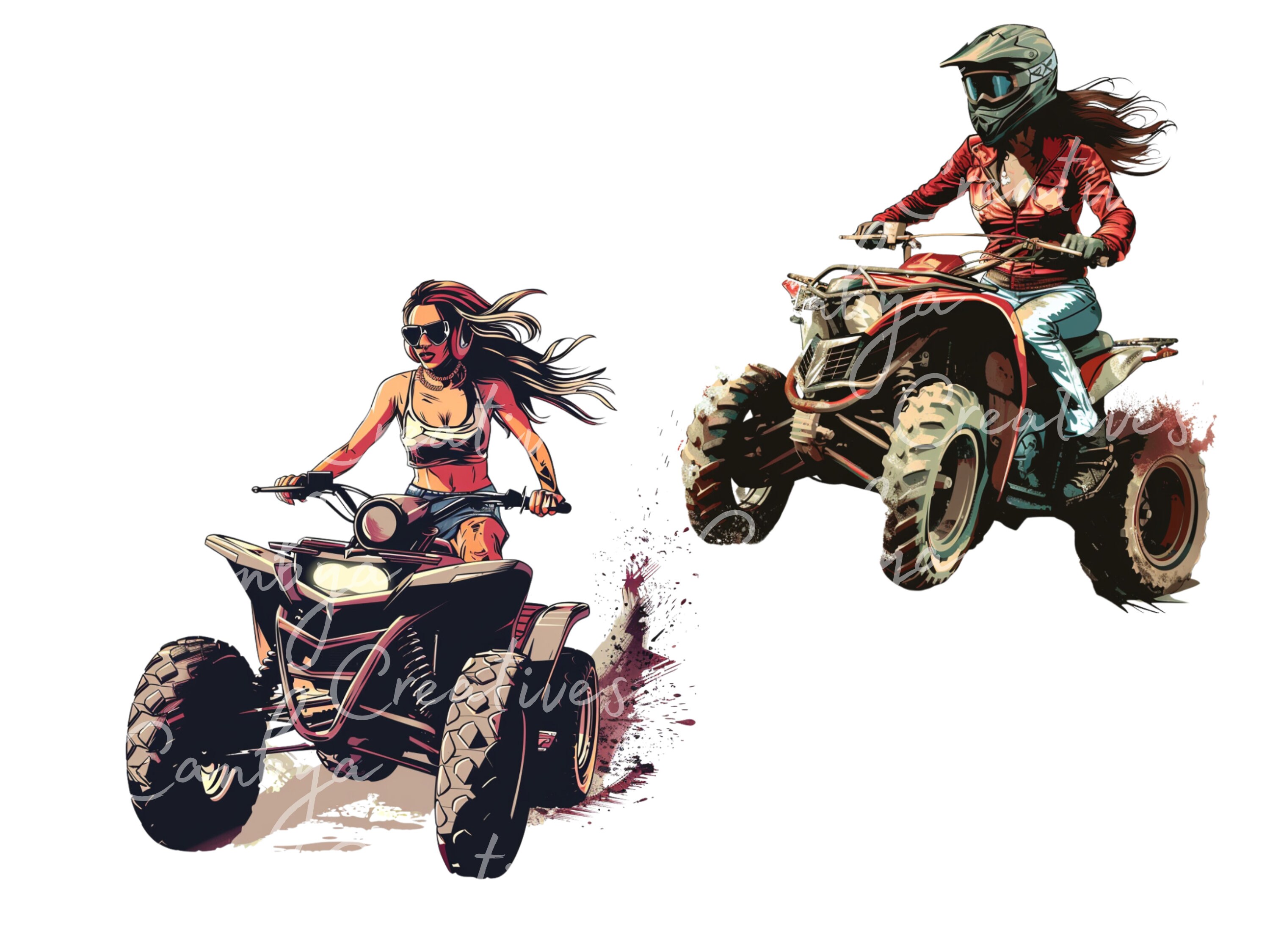 Watercolor Extreme ATV Girls Svg Png Clipart Bundle, ATV Adventurers ...