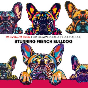 svg de buldogue francês, buldogue png's, buldogue francês colorido, 12 buldogues svg's, 12 buldogues png's, cliparts em aquarela, impressões digitais.