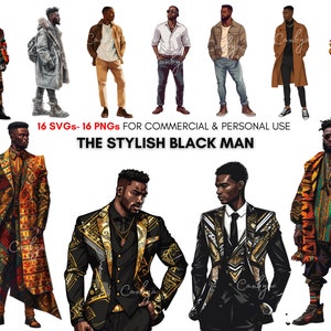 African American stylish men png svg Clipart bundle, fashion clipart, Black man looks, Digital Planners, Junk Journals, Digital Download.