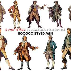 Vintage rococo styled men png svg Clipart bundle, fashion clipart, retro man looks, for Digital Planners, Junk Journal, stickers...