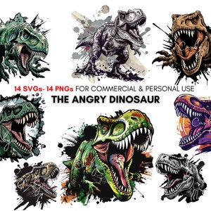watercolor Angry Dinosaurs svg png digital clipart bundle, Stunning Dinosaur designs for t shirt designs, stickers, party invitations...