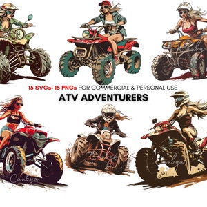 Watercolor Extreme ATV girls svg png clipart bundle, ATV adventurers clipart,  Retro dirt ATV riding clipart, women digital art prints.