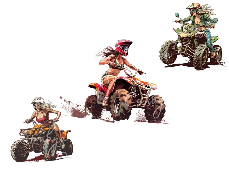 Watercolor Extreme ATV Girls Svg Png Clipart Bundle, ATV Adventurers ...
