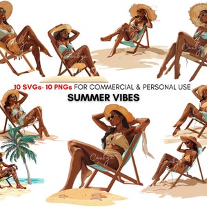Watercolor African american fashion girls svg png summer clipart, Elegant black girls sublimation designs, digital prints.