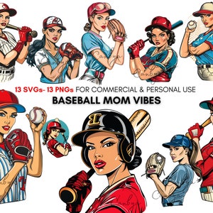 Baseball mom svg png cliparts, baseball clipart,  Retro baseball mom clipart for women  shirt design, invitations, sports stickers, planners