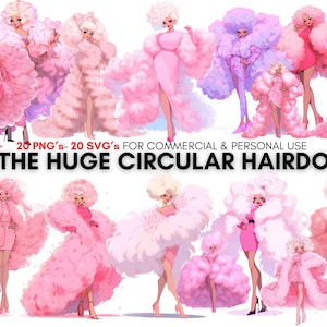glam clipart, cliparty mody, retro cliparty PNG, retro cliparty SVG, ogromna okrągła fryzura, styl lat 60-tych