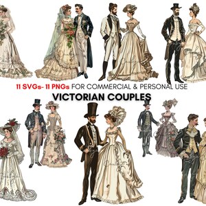 watercolor victorian wedding svg png clipart, Elegant vinatge styled bride and groom sublimation designs, scrapbooking, digital prints.