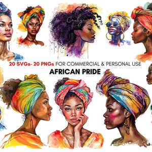 African women portraits png svg Clipart bundle, black woman style digital download, Wall Art, Paper Craft, Junk Journals, Commercial Use.