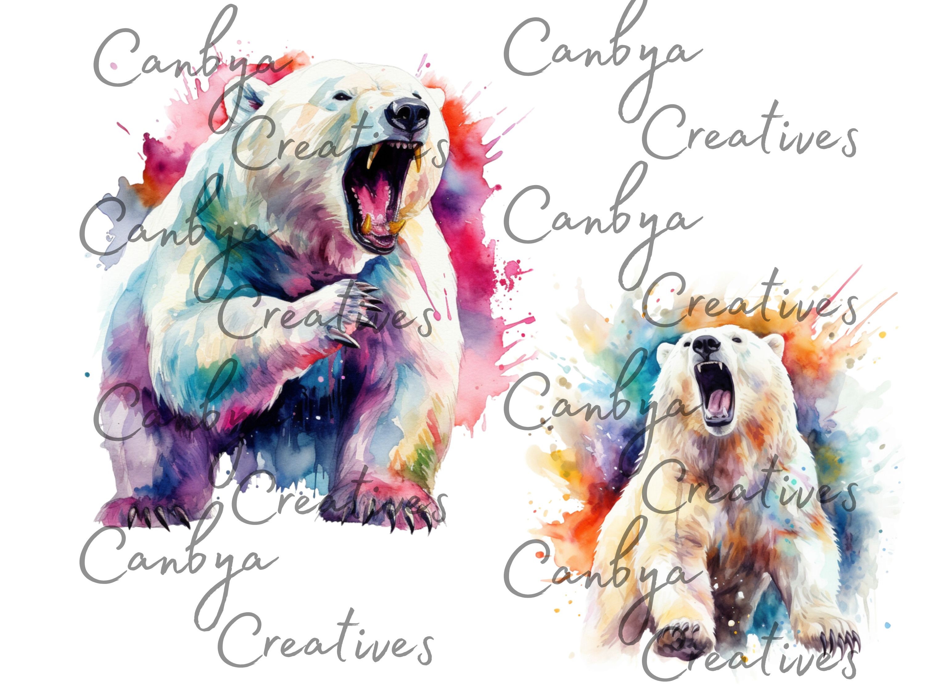 Watercolor Polar Bear Svg Png Digital Clipart Bundle, Winter Animal Art ...