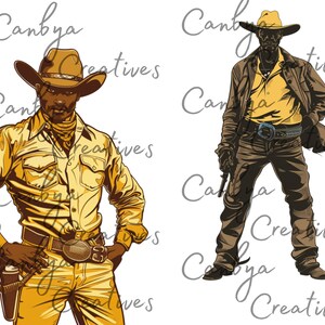african american western clip art bundle, watercolor vintage and retro styled illustrations, digital prints for instant digital download.