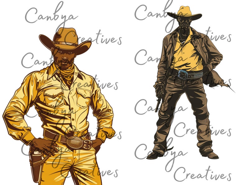 african american western clip art bundle, watercolor vintage and retro styled illustrations, digital prints for instant digital download.