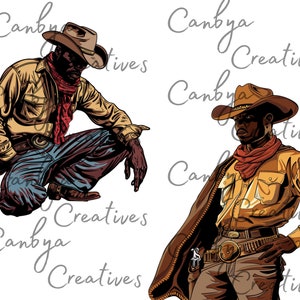 african american western clip art bundle, watercolor vintage and retro styled illustrations, digital prints for instant digital download.
