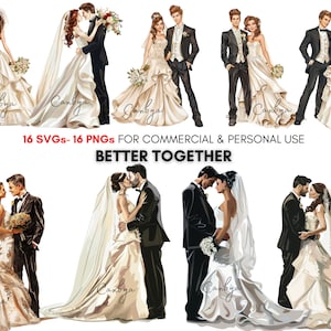wedding svg png clipart bundle, Better together bundle, Elegant bride and groom sublimation designs, scrapbooking, digital prints.