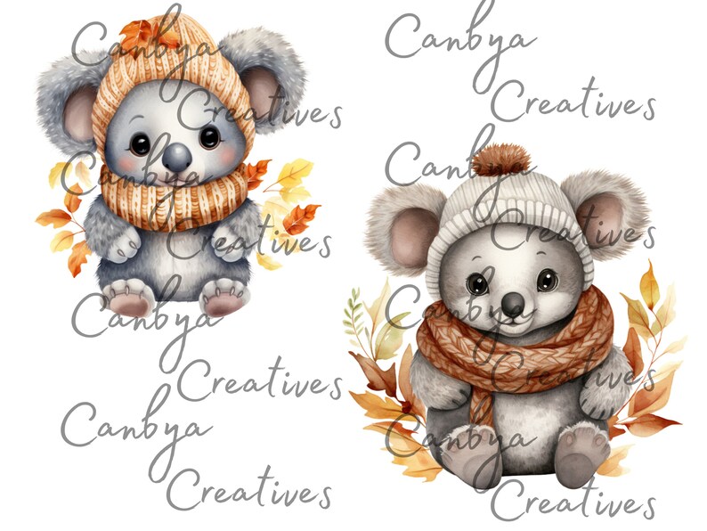 Watercolor Cute Autumn Koala Svg Png Digital Clipart Bundle, Animal ...