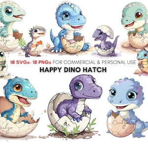 watercolor kawaii baby dinosaurs svg png cliparts, Cute big-eyed Dino print, animal digital art prints for stickers, planners, junk journals