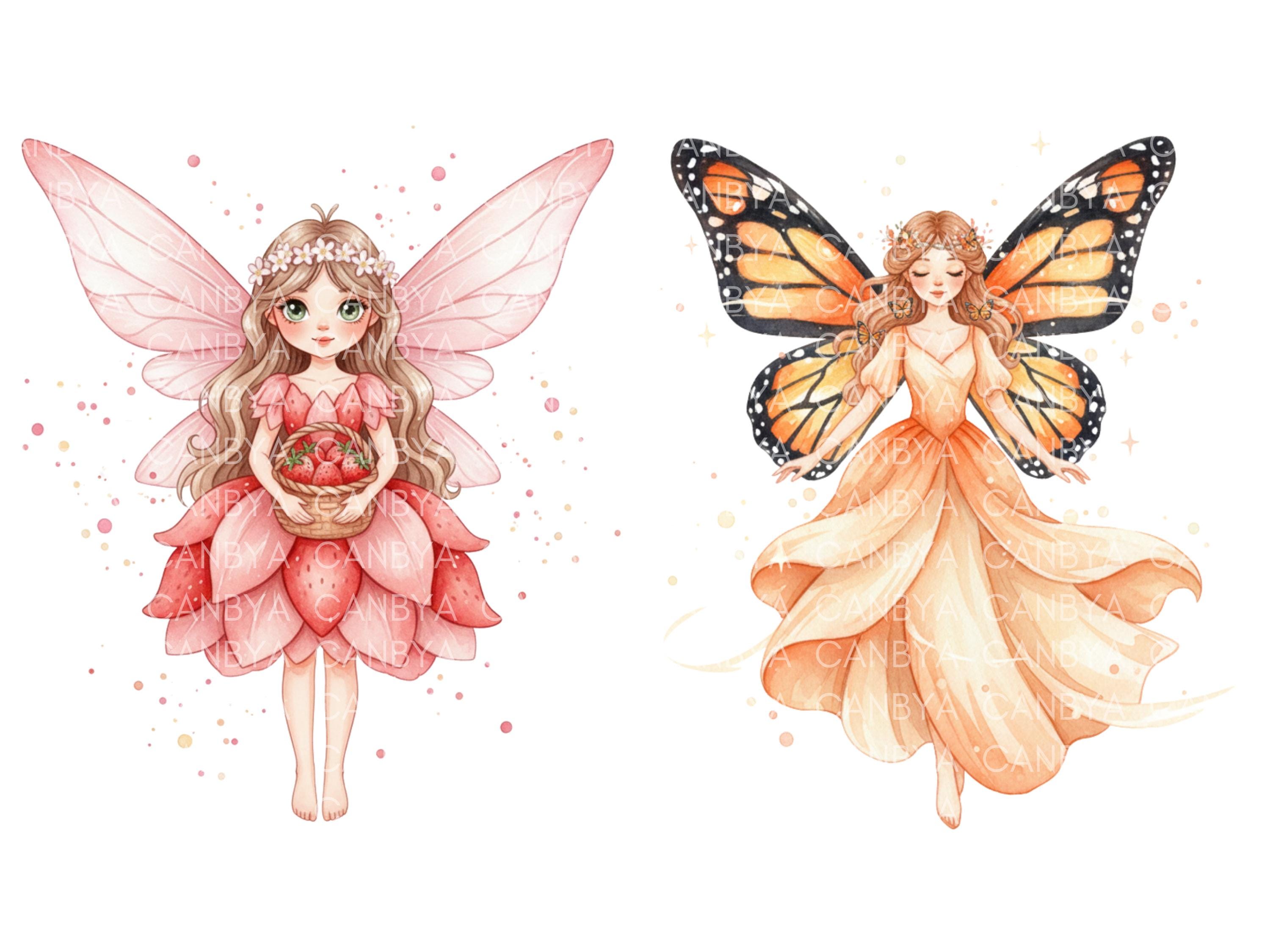 Watercolor Fairy Clipart Bundle – 12 Pastel Enchanted Fairies PNG - SVG ...