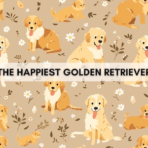 The happiest Golden retriever, create your dog blanket, Seamless pattern png & jpg