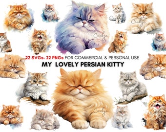 watercolor kawaii persian kittens png svg clipart bundle, cute and lazy persian kittens Digital Download, Personal & Commercial Use.